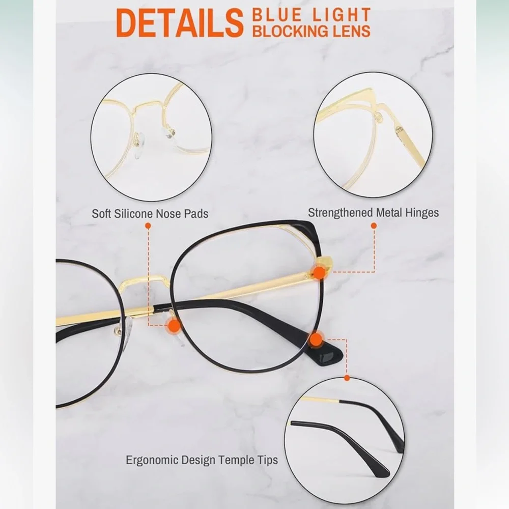 Rowchic Black & Gold Blue Light Blocking Cat Eye Glasses